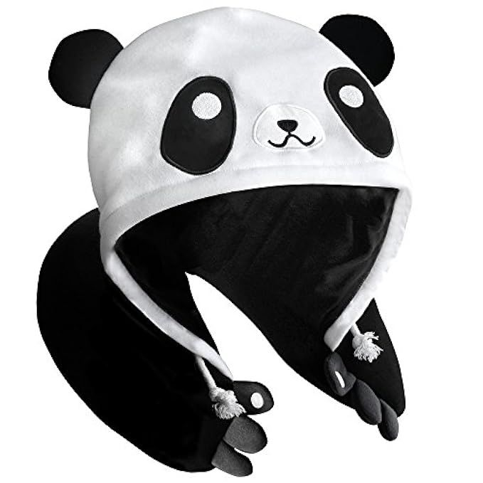Panda Hooded Animal Plush Neck Pillow, Microbeads for Comfort with Adjustable Drawstring, Perfect Fo | Amazon (US)