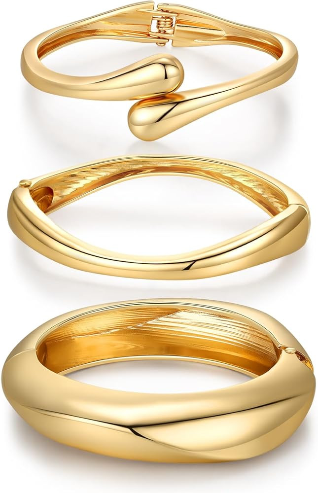 Chunky Gold Bangle Bracelets for Women Trendy 14K Gold Plated Cuff Bracelets Stack, Dainty Bracel... | Amazon (US)