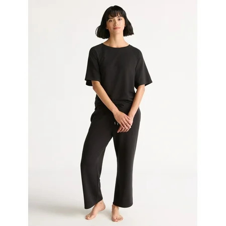 Joyspun Women s French Terry Short Sleeve Top and Capri Pants Pajama Set  2-Piece  Sizes XS-3X | Walmart (US)
