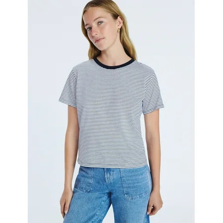 Free Assembly Women s and Women s Plus Cotton Cropped Boxy Tee with Short Sleeves Sizes XS-4X | Walmart (US)
