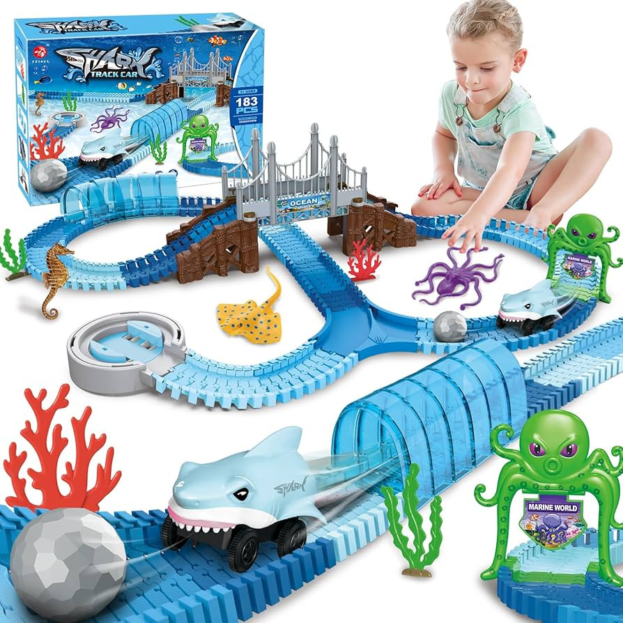 VATOS Track Toys 183 Pcs Shark Race Car Toys for Boys Girls 3 4 5 6 7 9 Year, Bendable Flexible R... | Amazon (US)