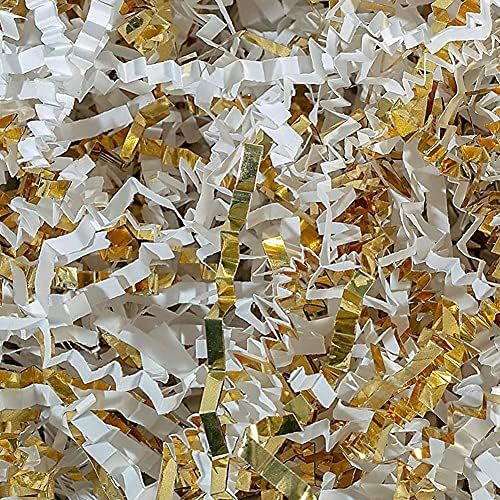 Amazon.com: Crinkle Cut Paper Shred Filler (1/2 LB) for Craft DIY's Packaging, White & Gold Shred... | Amazon (US)