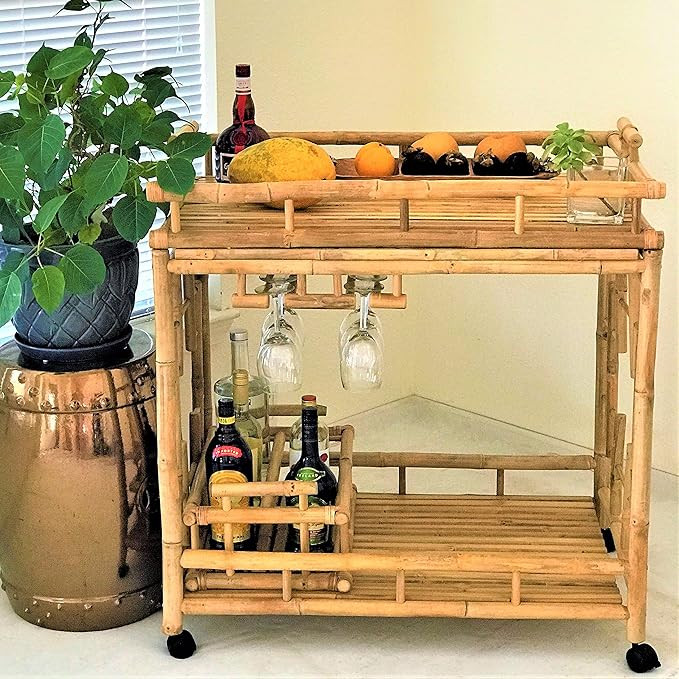 Zew Bamboo Wheeled Serving Cart Wine Natural | Amazon (US)