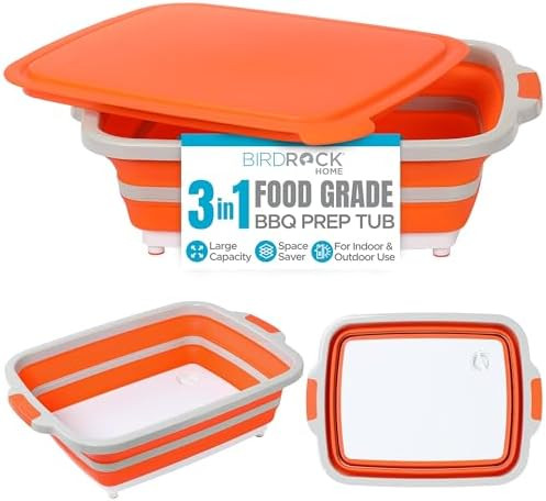 BIRDROCK HOME Collapsible Food Prep & Cutting Board and Grill Caddy Tub with Colander & Lid | Mul... | Amazon (US)
