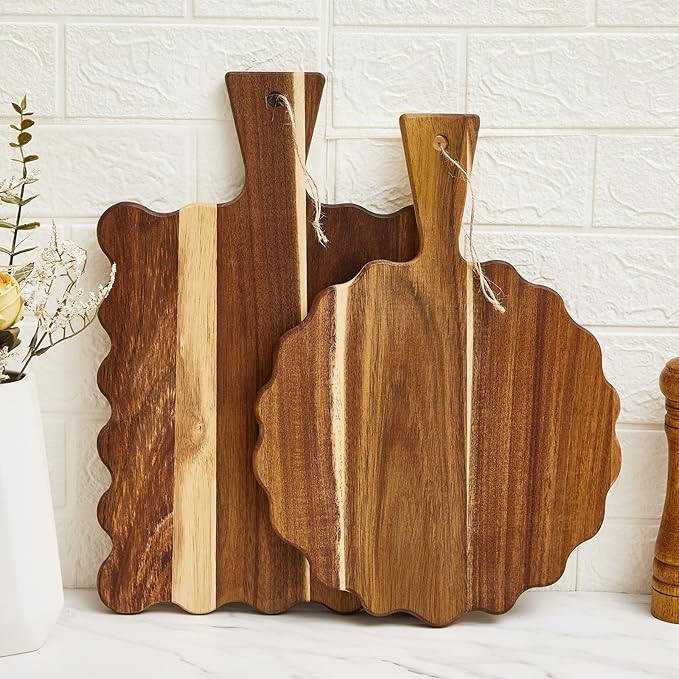 Novabright 2 Pcs Acacia Wood Scalloped Cutting and Chopping Board with Handle Decorative Cutting ... | Amazon (US)