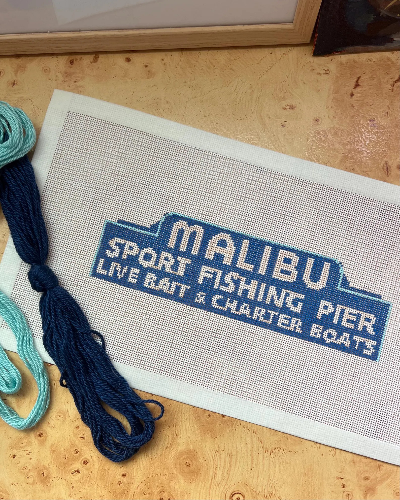 California Malibu Fishing Pier Beach Sign 18 Mesh Needlepoint Canvas | Etsy (Global)