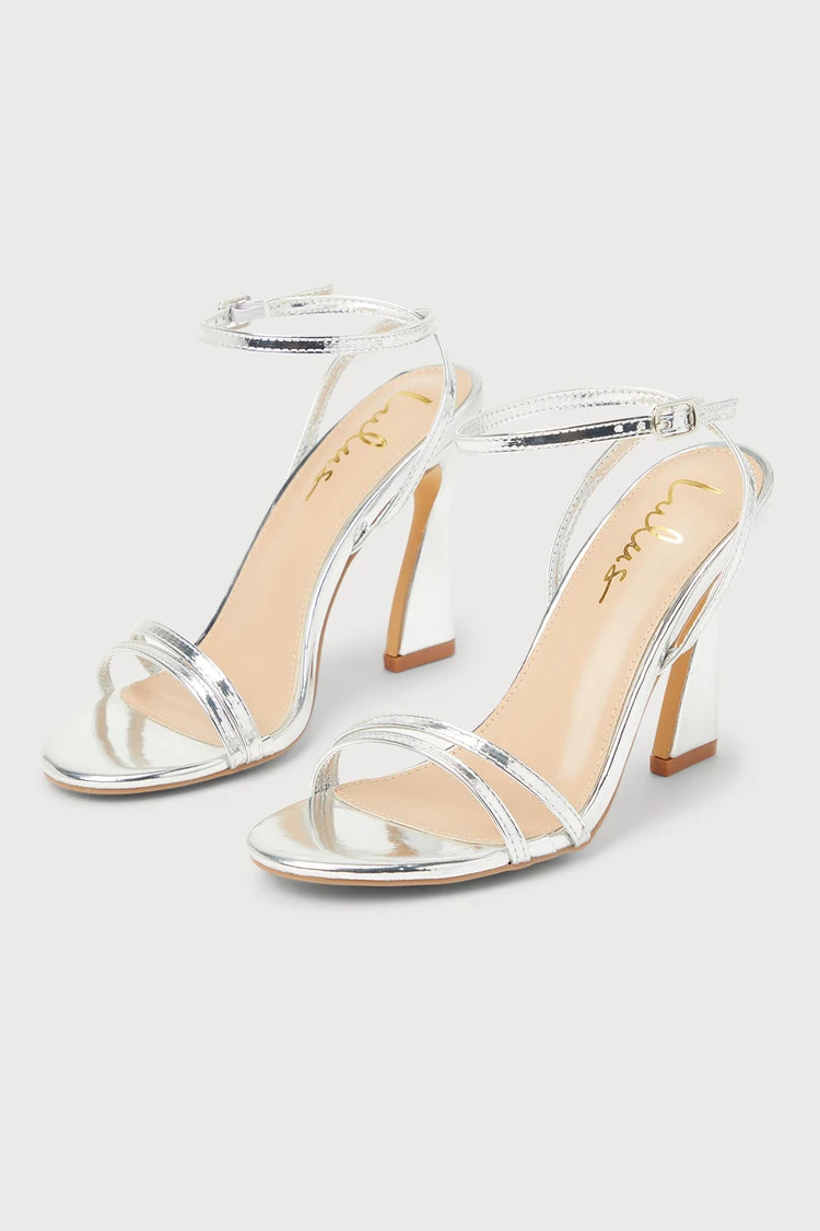 Opheliaa Silver Metallic Ankle Strap High Heel Sandals | Lulus