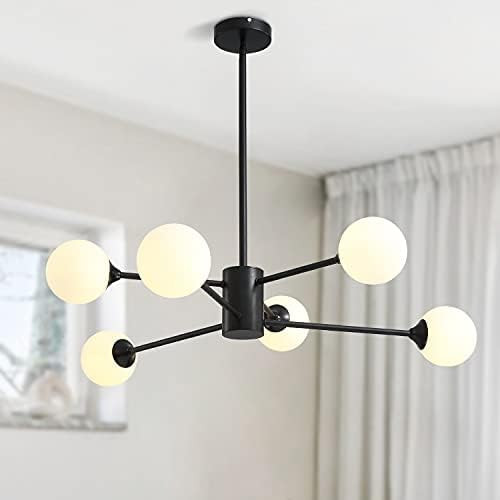 CROSSIO Modern Sputnik Chandelier Black Mid Century Pendant Light with Glass Lampshade Industrial... | Amazon (US)