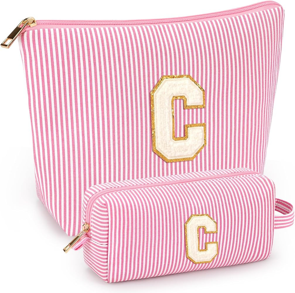 2 PCS Initial Makeup Bags for Women: Cosmetic Bag for Travel Toiletry - Birthday Gifts for 11 12 ... | Amazon (US)