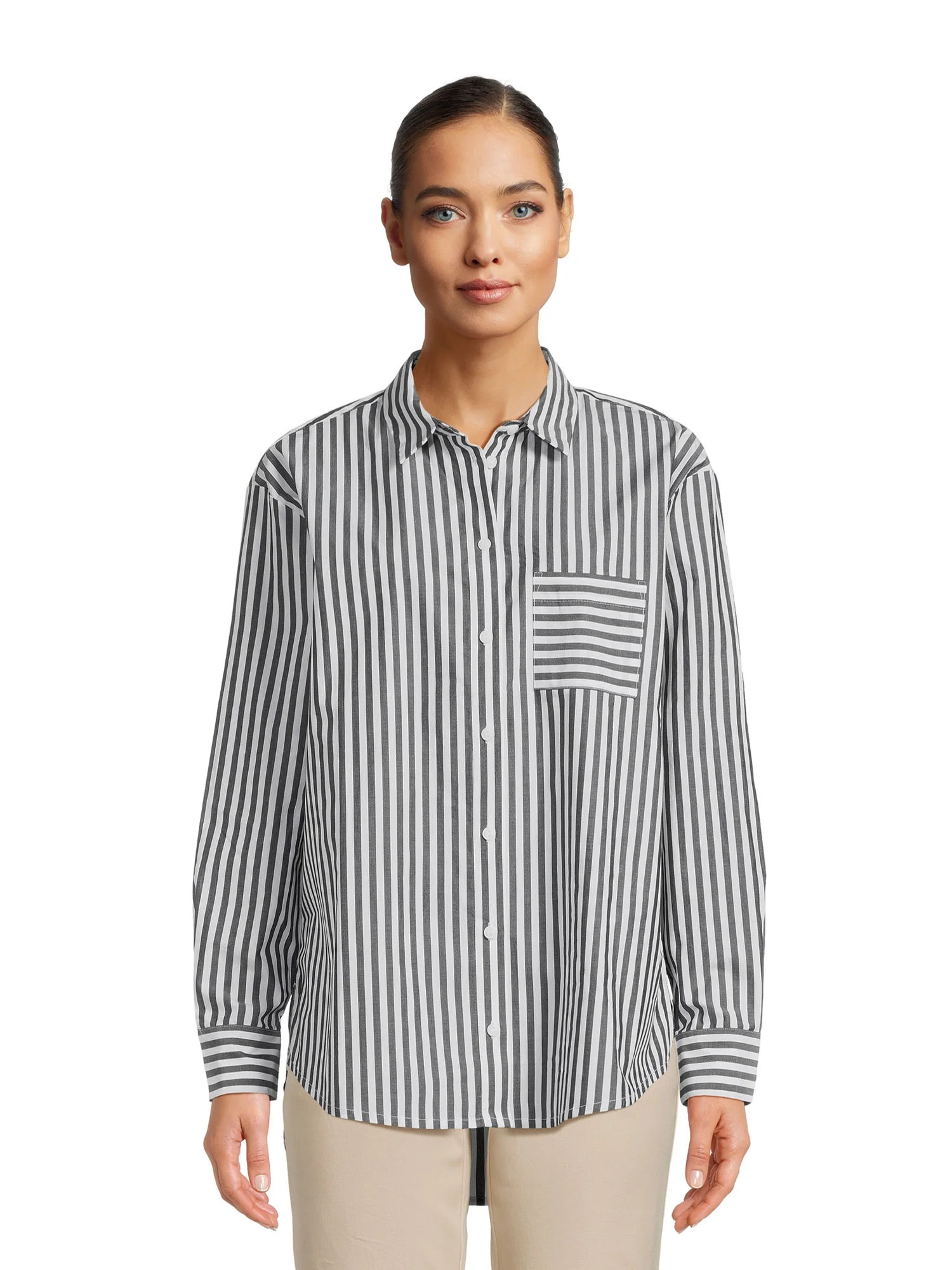 Time and Tru Women's Oversized Shirt with Long Sleeves, Sizes XS-3XL | Walmart (US)