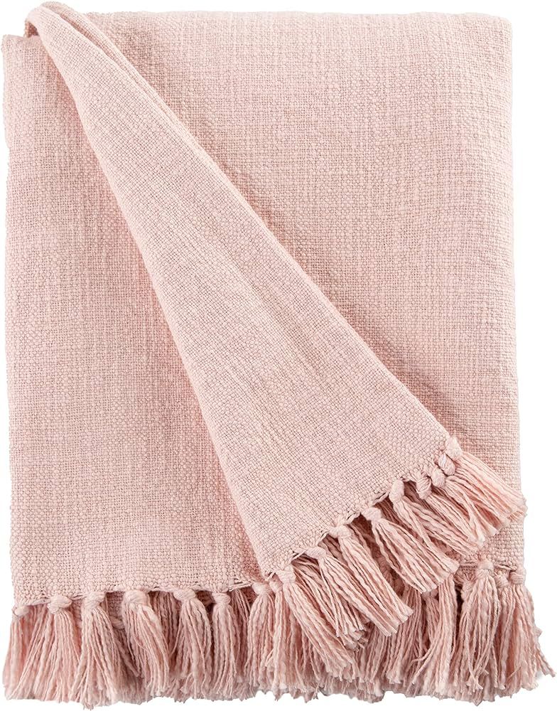 Sticky Toffee Cotton Throw Blanket for Couch, Valentine's Day, 60x50 in, Blush Pink Boho Woven Th... | Amazon (US)