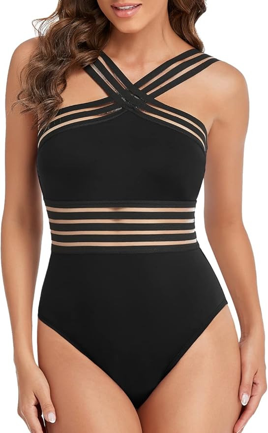 Hilor Women's One Piece Swimwear Front Crossover Swimsuits Hollow Bathing Suits Monokinis | Amazon (US)