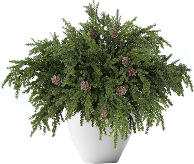 12 Pcs Christmas Artificial Pine Branches,17.3'' Plastic Pine Stems with pine cones for Christmas... | Amazon (US)