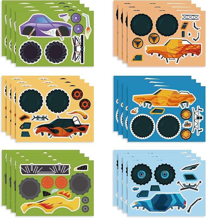 Make Monster Truck Stickers for Kids-Party Favor Stickers, 24 Sheets Make Your Own Teaching Stick... | Amazon (US)