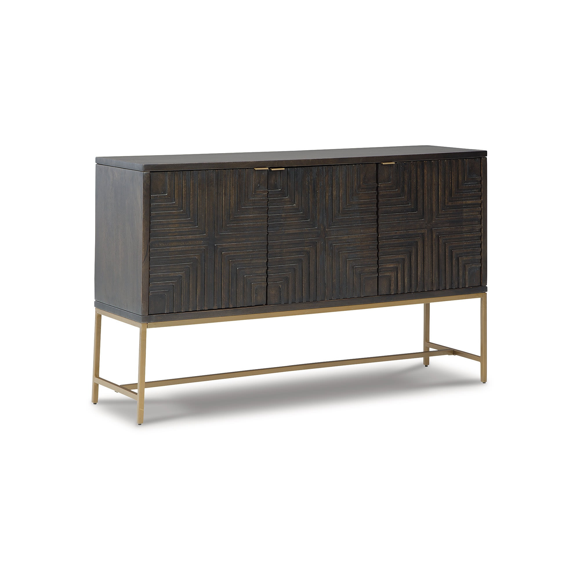 Signature Design by Ashley Elinmore Brown Gold Accent Cabinet with 3 Doors and Cord Management | A4000316 | Lowe's