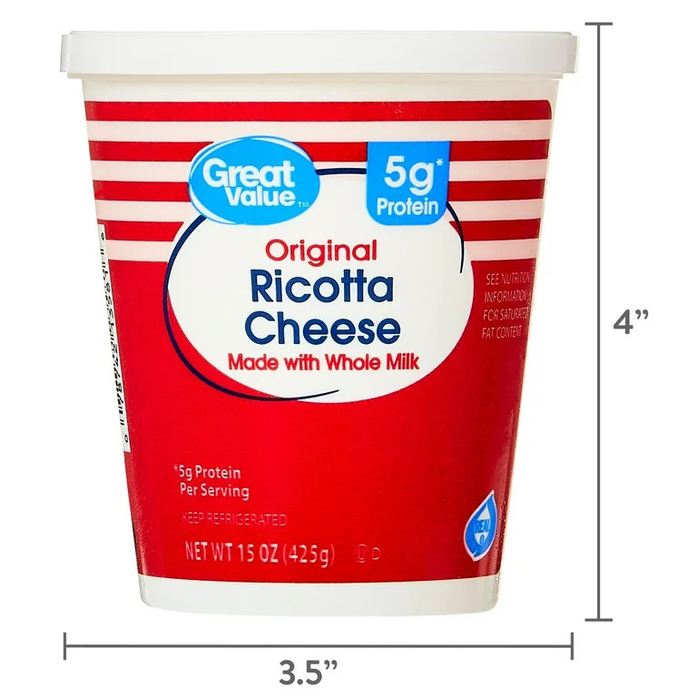 Great Value Original Whole Milk Ricotta Cheese, 15 oz Tub (Refrigerated) | Walmart (US)