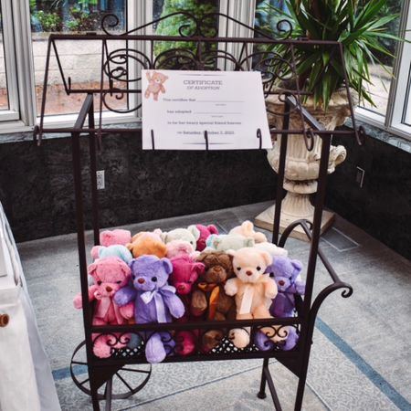 A closeup of another kids activity we had at my baby shower. Each child could pick a teddy bear to “adopt” and take home with them. I got the stuffed bears from Amazon, put them in this cute cart, and printed out certificates of adoption for them to fill out. It was a big hit!

#LTKparties #LTKfamily #LTKkids
