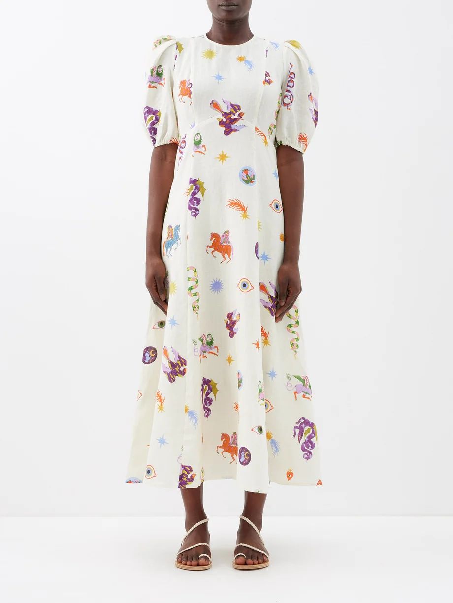 Aether abstract-print linen midi dress | ALÉMAIS | Matches (US)