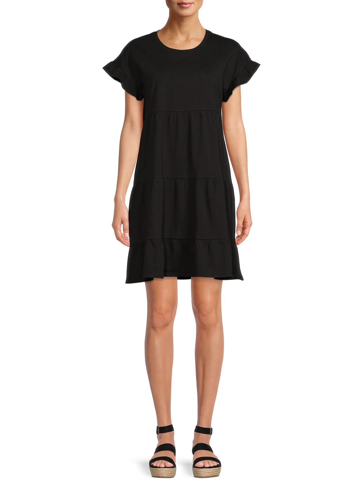 Time and Tru Women's Short Sleeve Woven Knee Length Cinch Waist Shirt Dress - Walmart.com | Walmart (US)