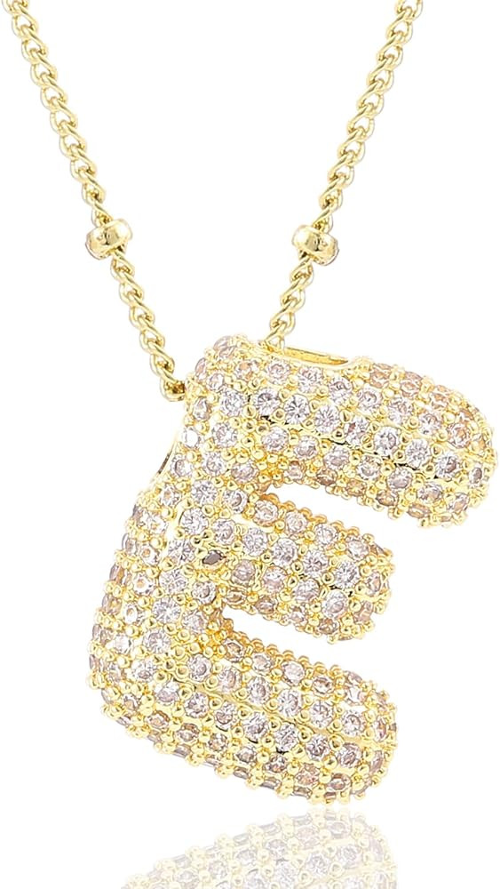 Letter Necklace, 14k Gold Plated Bubble Balloon Dainty Necklace for Women, Chunky Initial Charm P... | Amazon (US)