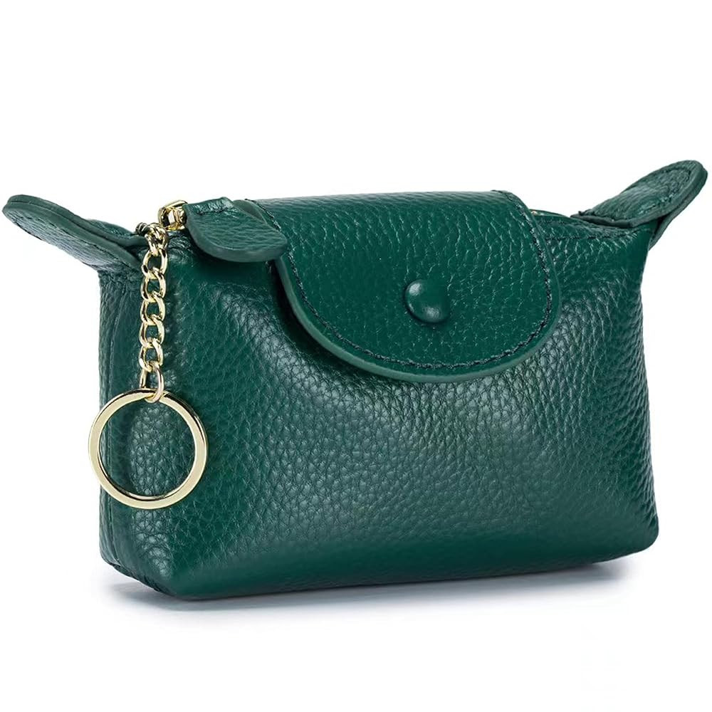 Women's Green Leather Coin Purse with Keychain, Small Zipper Pouch for Fashionable Wallet | Amazon (US)