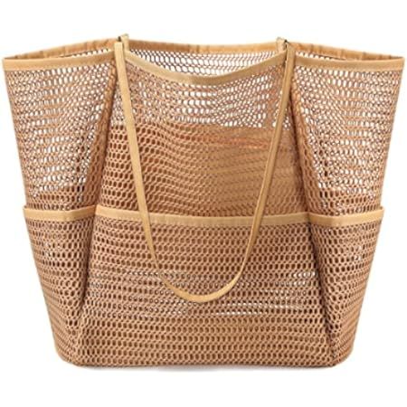 Amazon.com: KPX Mesh Beach Bag, Tote Bag for Women Large Foldable Mesh Swimming Bag with Pockets ... | Amazon (US)