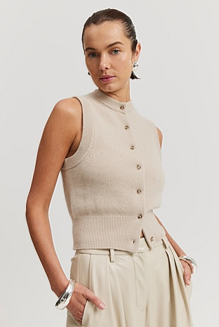 GSC-certified Cashmere Blend Button Knit Vest | Country Road