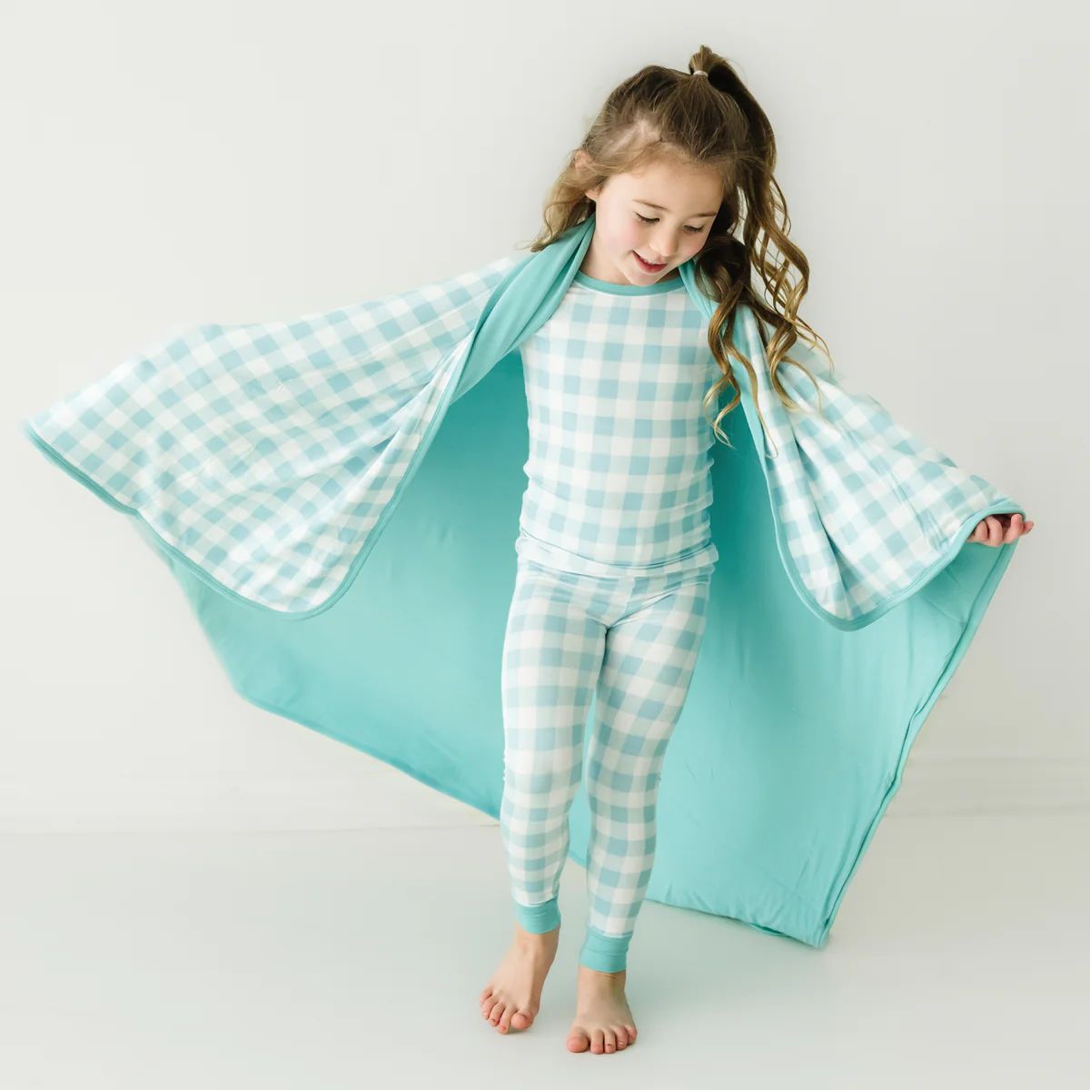 Aqua Gingham Large Cloud Blanket® | Little Sleepies