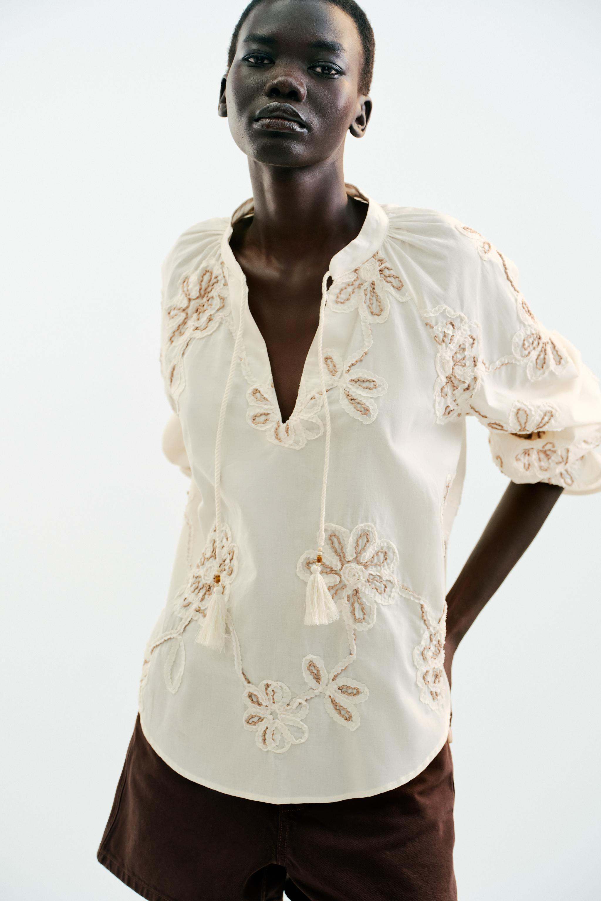 EMBROIDERED TEXTURED BLOUSE | Zara UK
