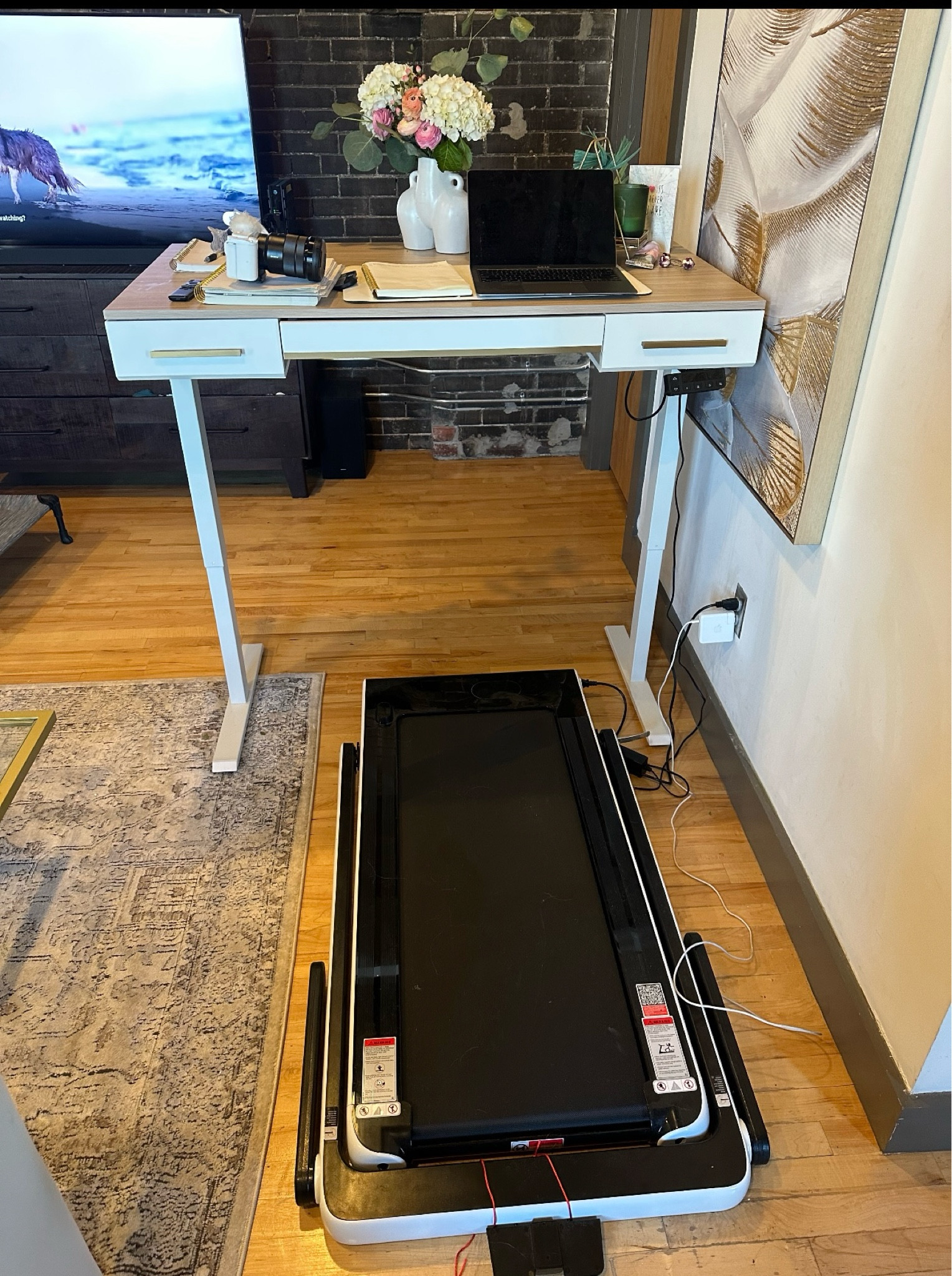 At home office set up with walking pad and standing desk 

#LTKFitness #LTKWorkwear #LTKActive