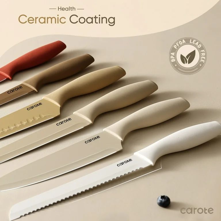 CAROTE 12 Pieces Kitchen Knife Set, Stainless Steel Knife Set With Nonstick Creamic Coating,Dishw... | Walmart (US)