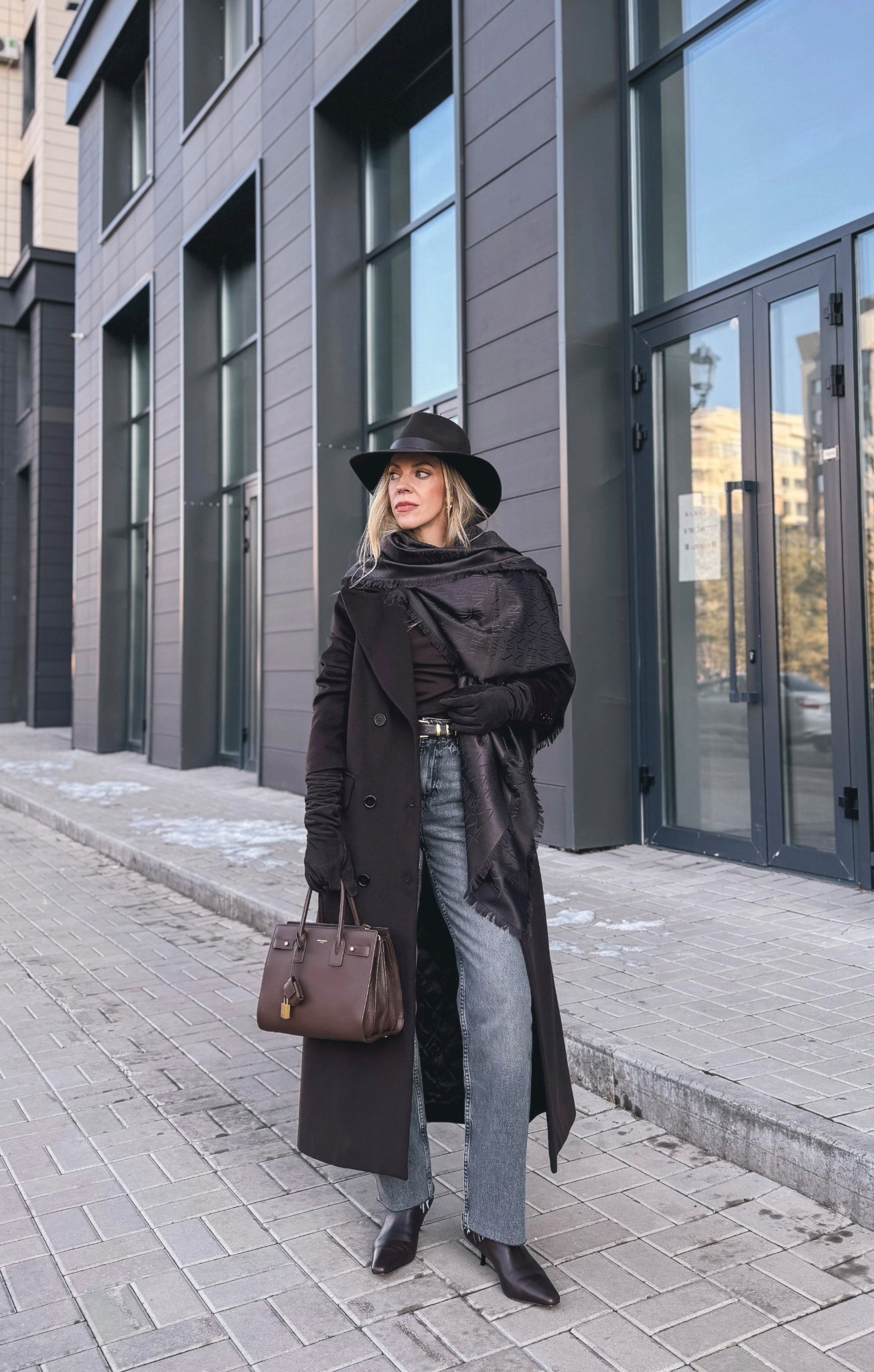 Chocolate brown outfit, dark brown wool coat, @Janessa Leone brown wool hat, @Zara gray jeans, chocolate brown kitten heel boots, Saint Laurent shawl scarf, fashion week look

#LTKOver40 #LTKSaleAlert #LTKNYFW