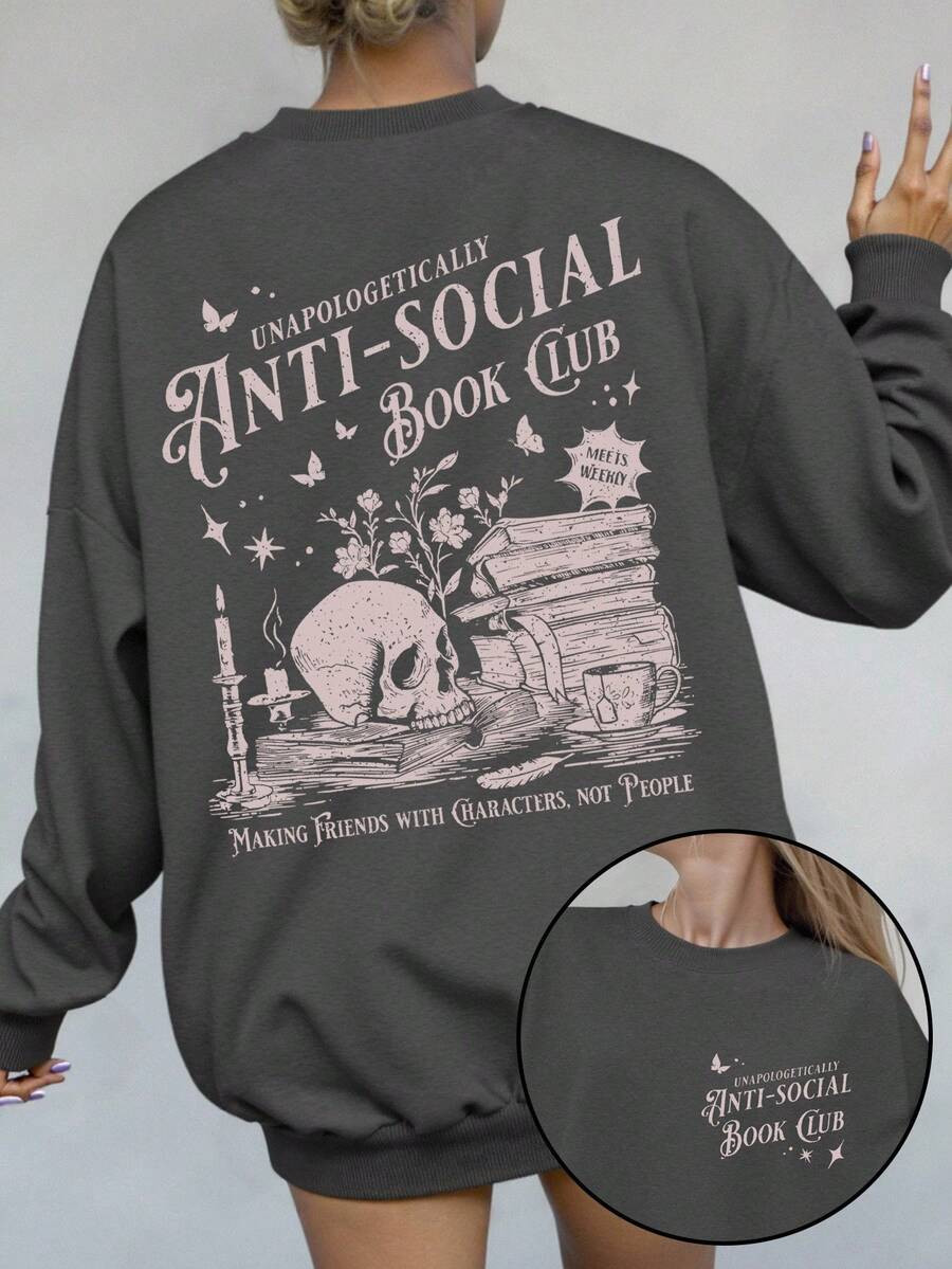 EMERY ROSE Plus Size Halloween Sweatshirt, Casual Outerwear For Autumn/Winter, Vacation Vibe, Rou... | SHEIN