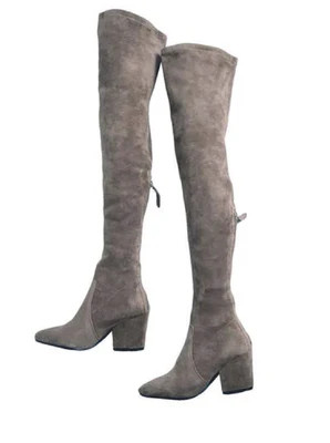 Carina Taupe Over The Knee Suede Leather Boots | Goodnight Macaroon