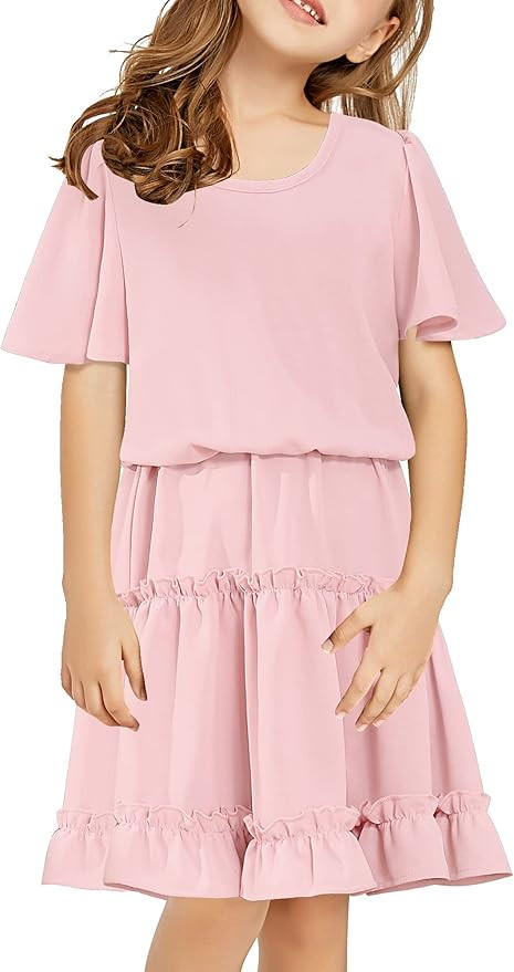 Lookbook Store Girls Summer Ruffle Short Sleeve Casual A Line Dress Size 4-13 | Amazon (US)
