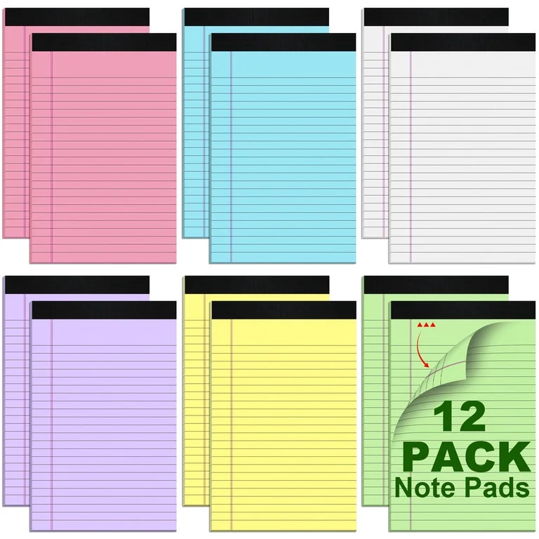 AGCAN Premium Legal Pads, 12 Pack Colored Note Pads, 5" x 8" Lined Writing Pads, Small Portable N... | Walmart (US)