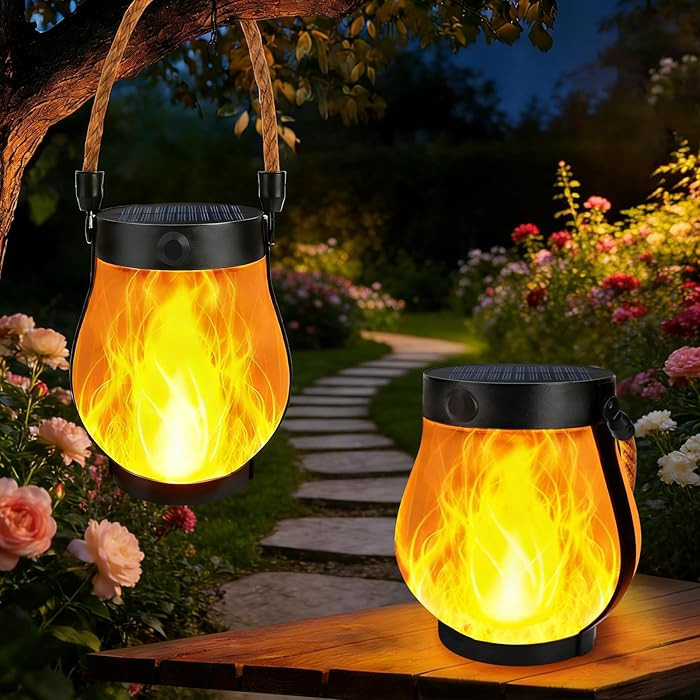 2 Pack Solar Lanterns Outdoor Waterproof, Flickering Flame Hanging Lanterns Decorative Outdoor wi... | Amazon (US)