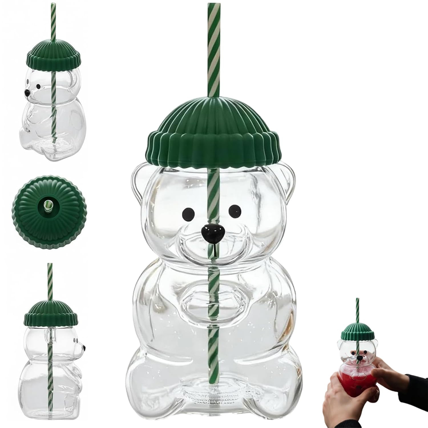 2025 New Bear Straw Cup, Cute Bear Glass Cup with Straw, 20oz Reusable Bears Cup with Lid, Aesthe... | Amazon (US)