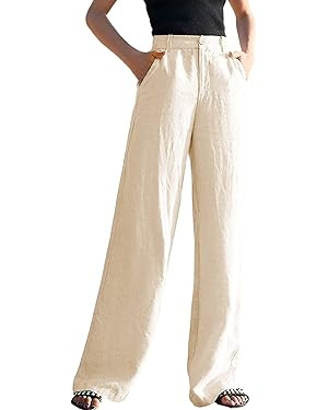 Hooever Womens Casual High Waisted Wide Leg Pants Button Up Straight Leg Trousers | Amazon (US)