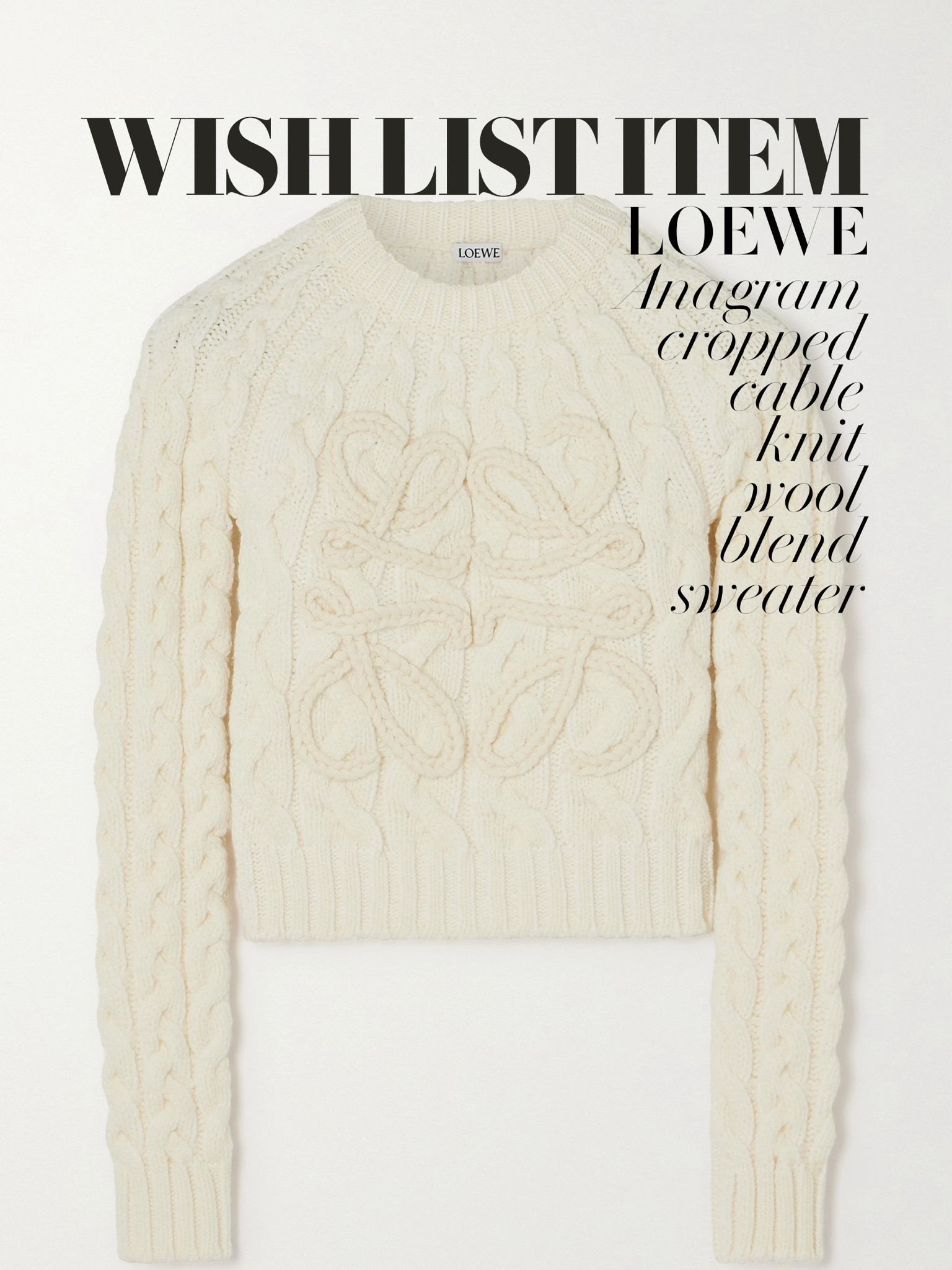 Some new Loewe pieces I spotted on Net a Porter… this jumper is a dream ☁️
Designer knitwear | Capsule wardrobe | Cream knit | Anagram cropped cable-knit wool-blend sweater 

#LTKU #LTKover40 #LTKSeasonal