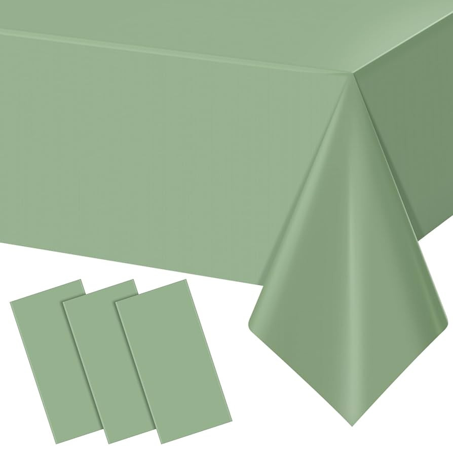 3Pack Sage Green Plastic Tablecloths for Rectangle Tables, Light Green Disposable Tablecloth, Wat... | Amazon (US)