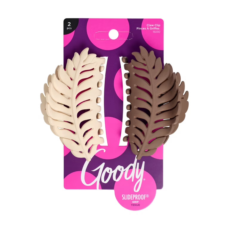 Goody Leaf Claw Clips, SlideProof Grip\u00ae, Comfortable Hold, White & Brown, 2ct, For All Hair ... | Walmart (US)