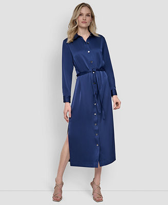Women's Collared Long-Sleeve Shirtdress | Macy's