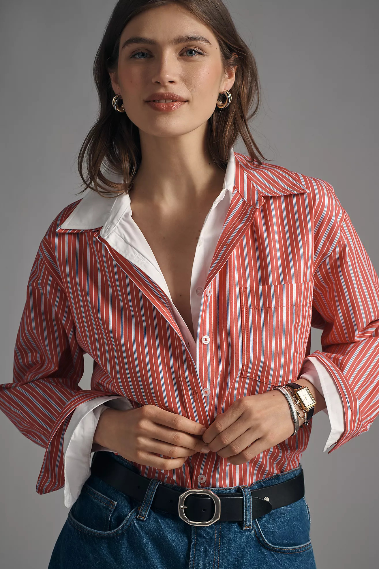 The Double-Layered Shrunken Bennet Buttondown Shirt by Maeve | Anthropologie (US)