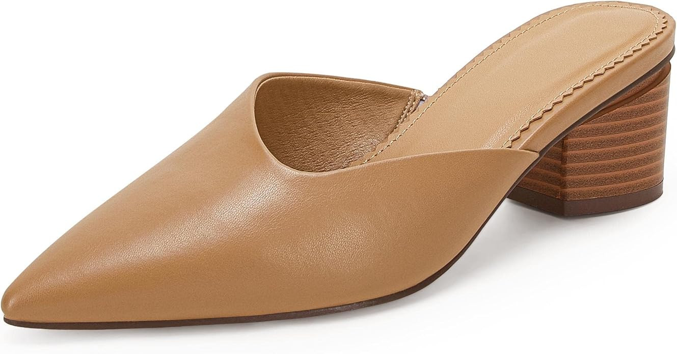 Coutgo Womens Pointed Toe V Cut Mules Chunky Block Heels Slip On Clogs Fashion Office Slides Shoe... | Amazon (US)