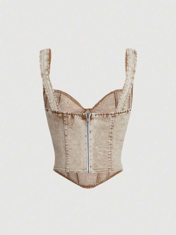 SHEIN MOD Women'S Vintage Denim Crop Top Bustier | SHEIN