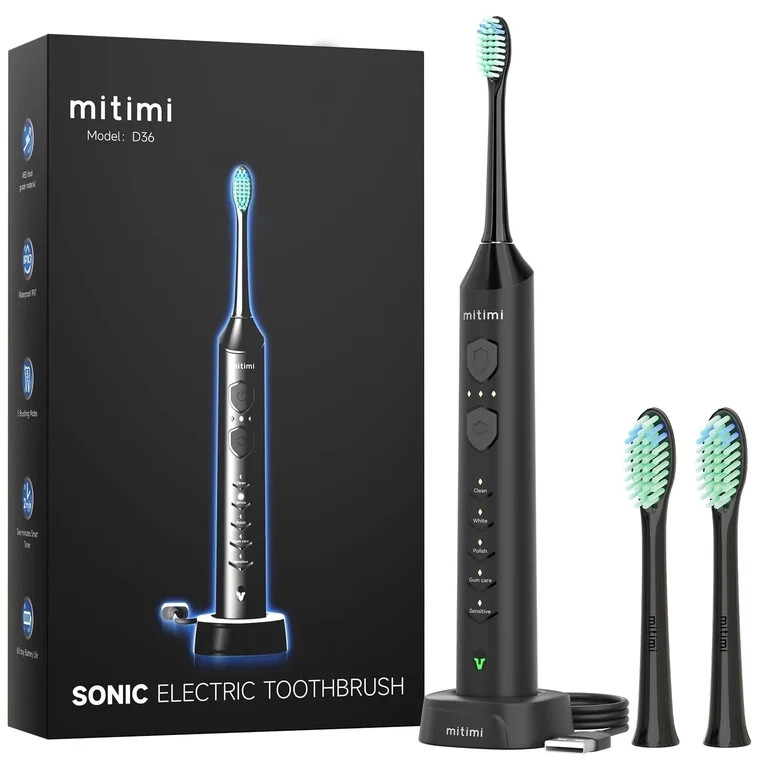 Mitimi D36 Sonic Electric Toothbrush with 3 Intensity Levels & 5 Modes, Wireless Fast Charge, for... | Walmart (US)