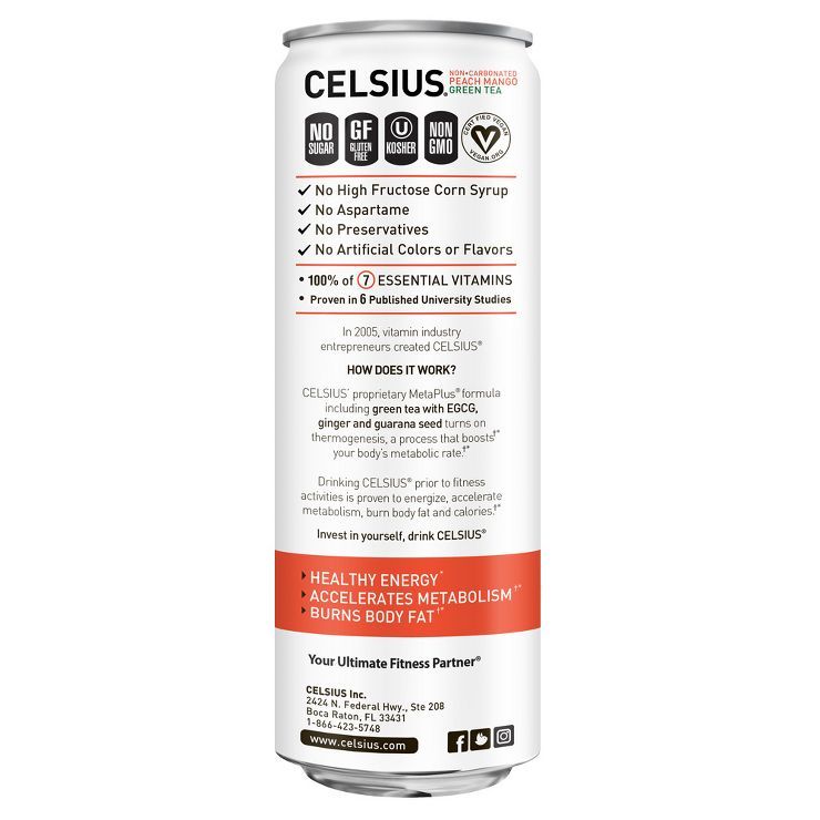 Celsius Green Tea Peach Mango Energy Drink - 12 fl oz Can | Target
