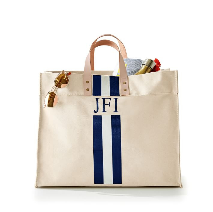 Hand-Painted Canvas Shopper Tote, Navy-White | Mark and Graham