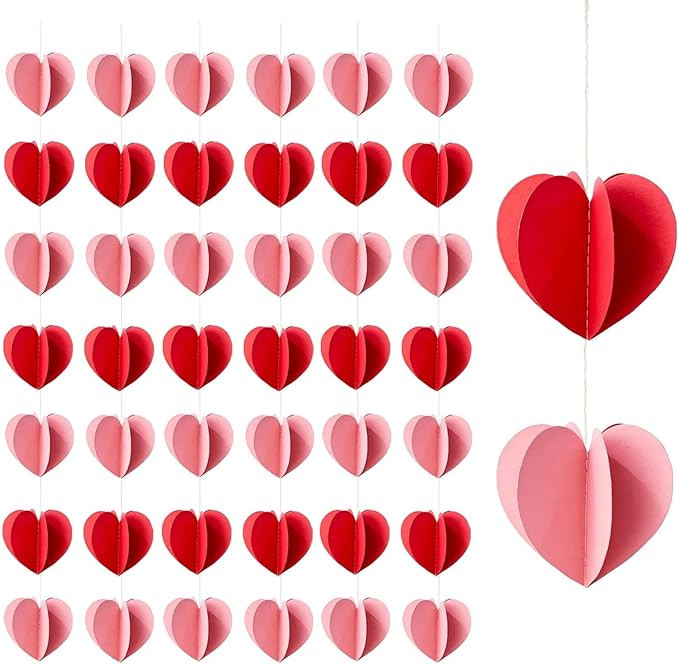 Valentines Day 3D Heart Decorations, 42 Hearts Romantic Home Ornaments 6 String Garland for Weddi... | Amazon (US)